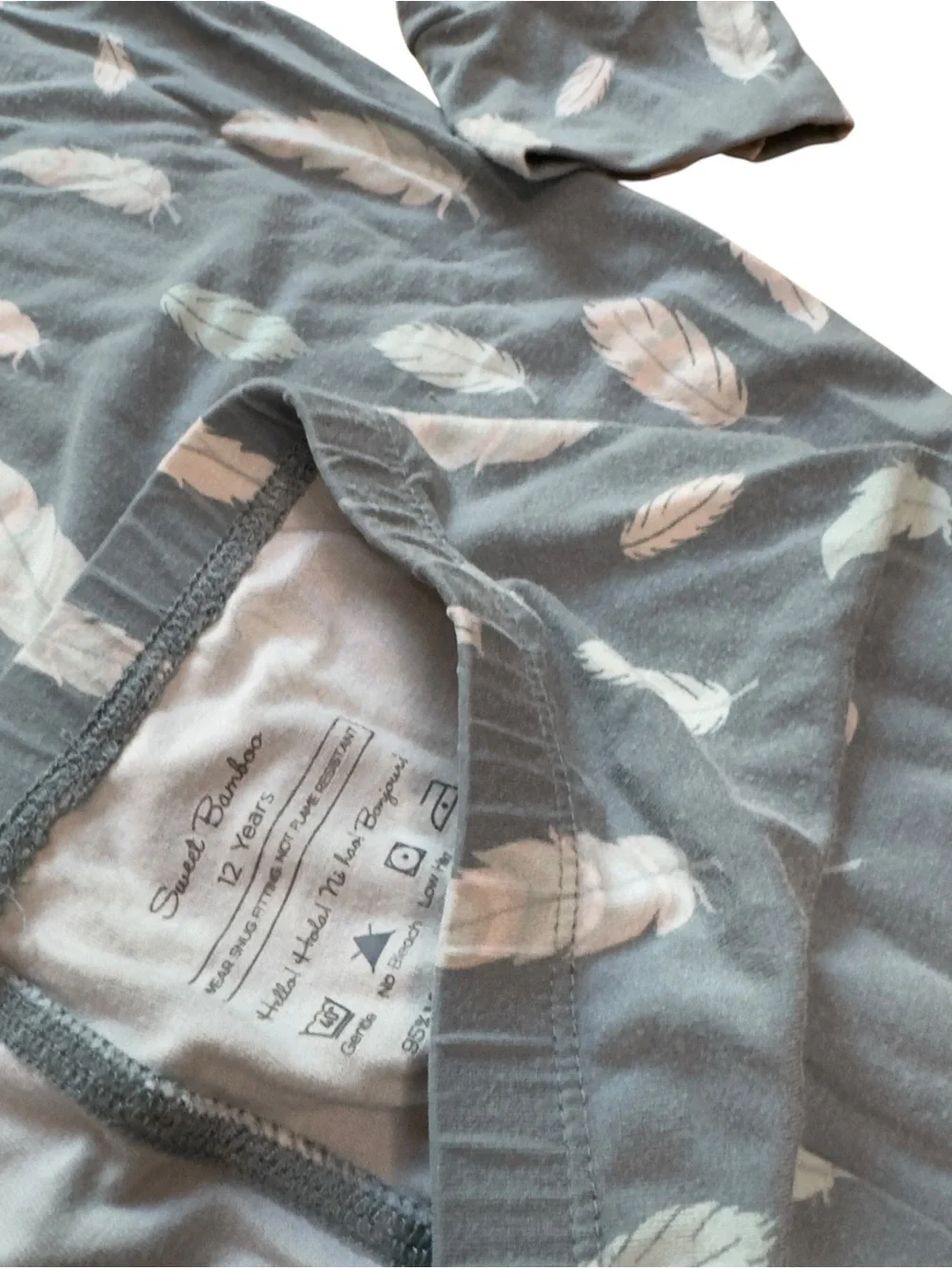 Sweet Bamboo Feather Print Soft Bamboo Pajama Set Blue Girls Youth Size 12 EUC